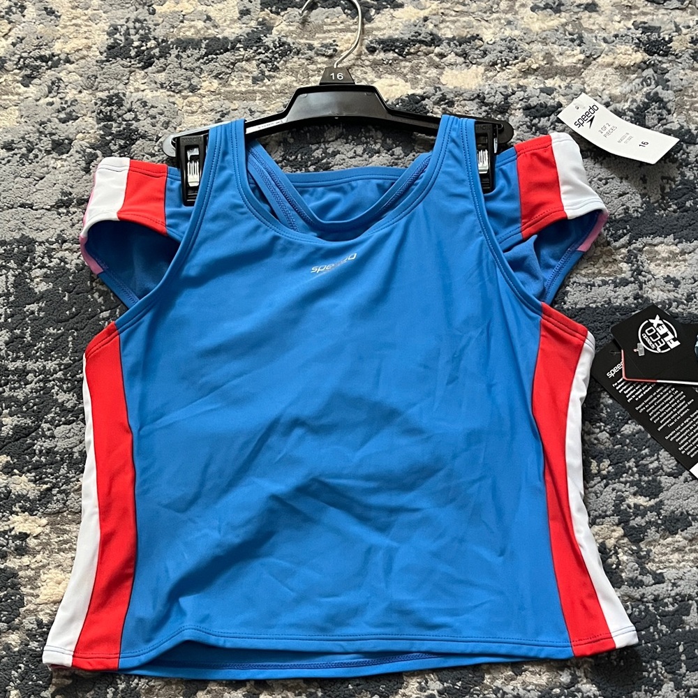 NWT Speedo Blue and Red Girls Swimsuit Set